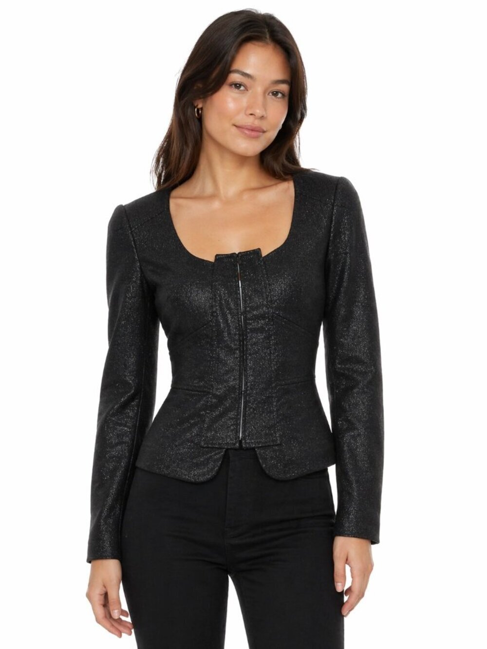 Peter Som Grey Metallic Wool Angora Blend Jacket